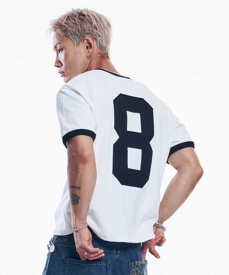 Numbering Patch Crop Ringer T-Shirt - White