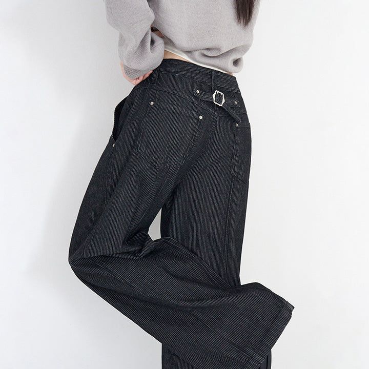 [Made] Katen Bizo Strap Stripe Wide Denim Pants - 2 Colors