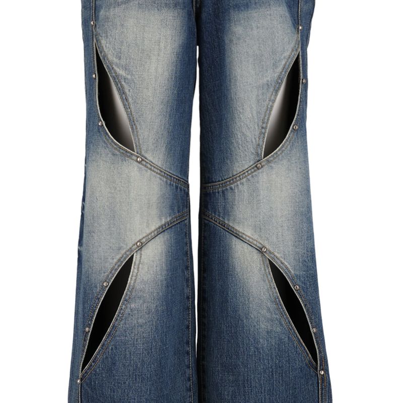 Stud Cat Eye Cut out denim pants