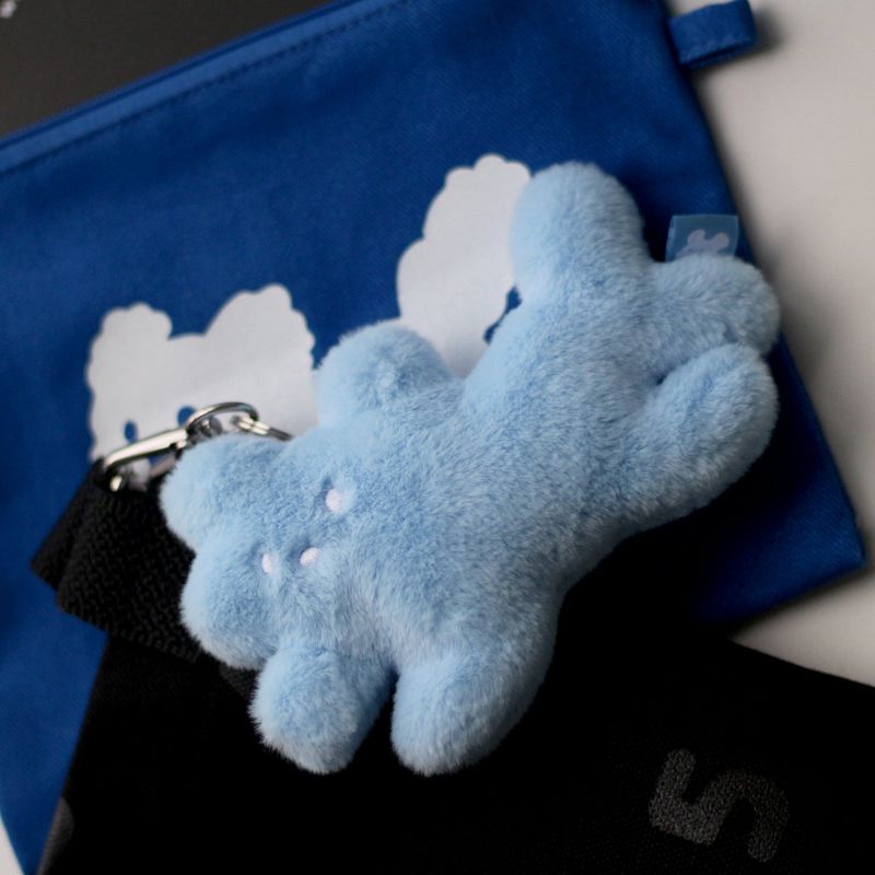 [Doll keychain resembling a fluffy cloud] White dog blue pale blue cocoa