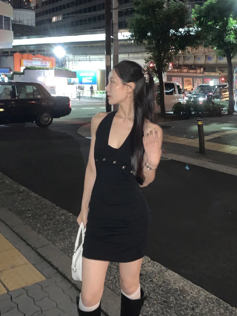 After Eyelet Halter Shirring Mini Dress 