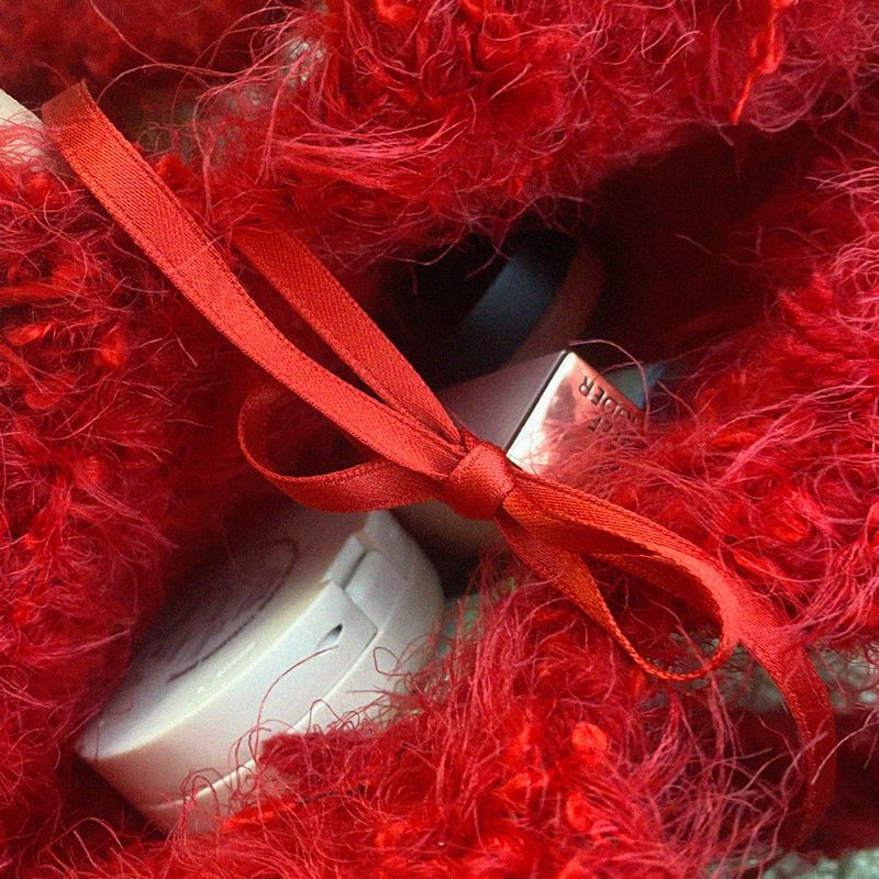 cherry red hairy knit bag