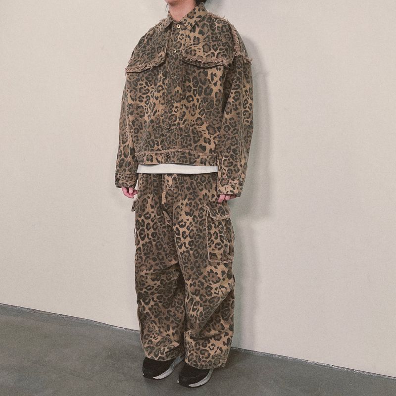 leopard grunge trucker jacket_beige