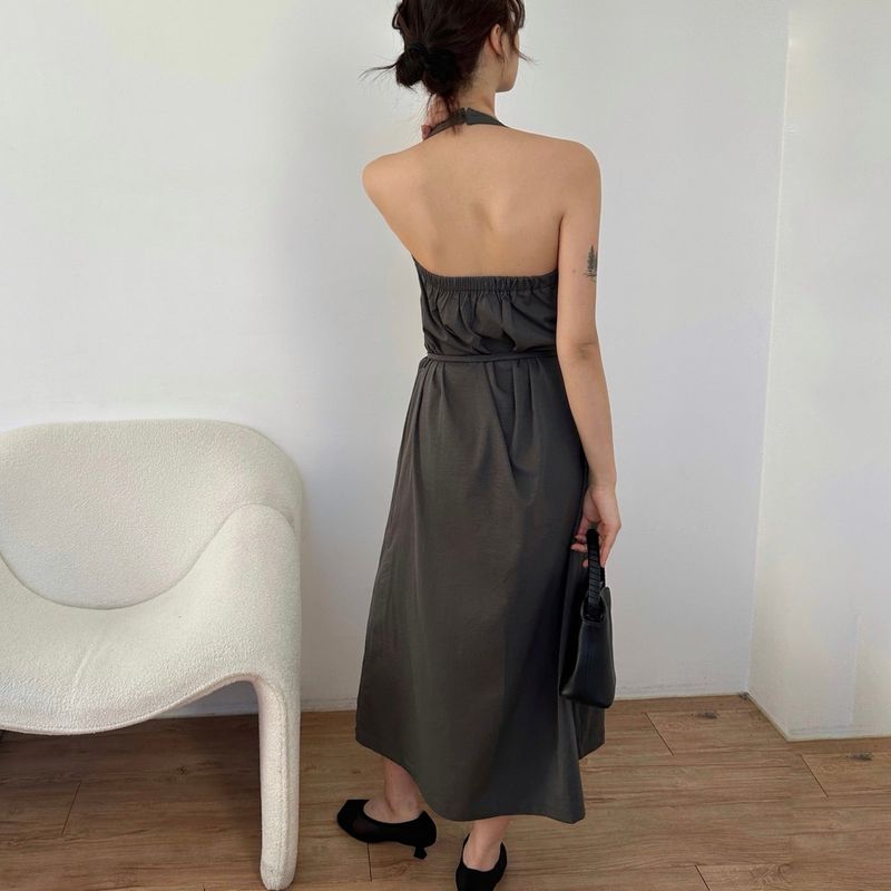 Halter Slit Dress - 2colors  