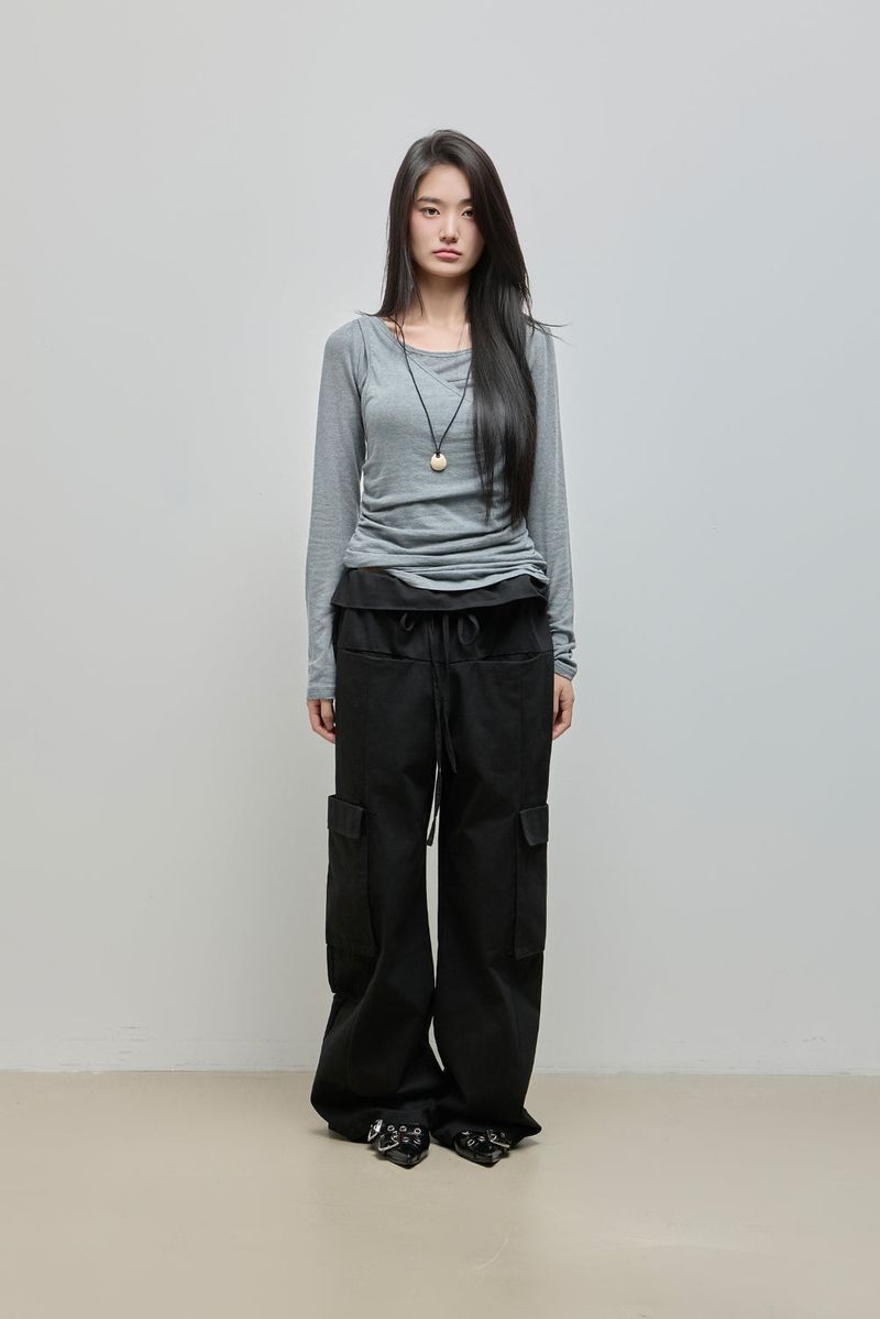 Shirring Layered Tee_Grey