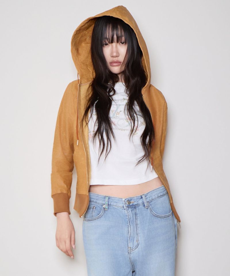 Distressed Leather Zip Hoodie