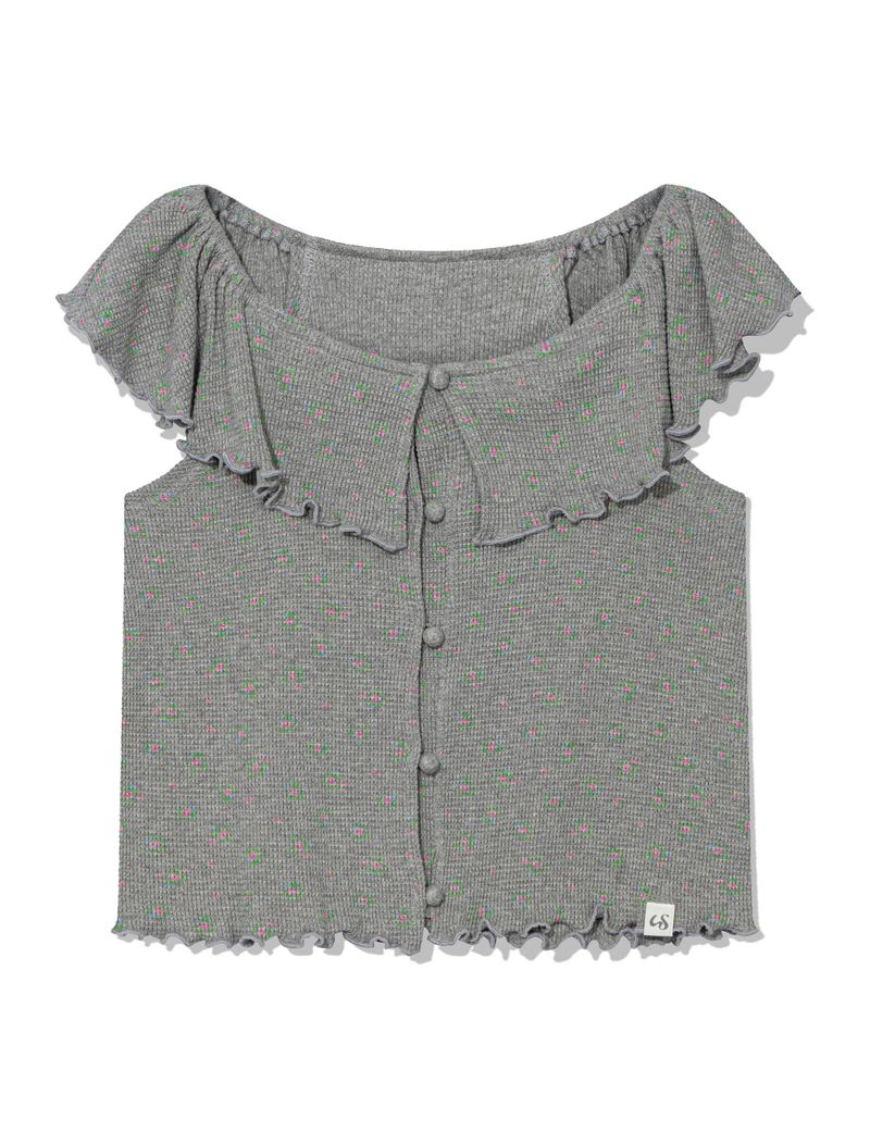 RUFFLE FLOWER BLOUSE(GREY)
