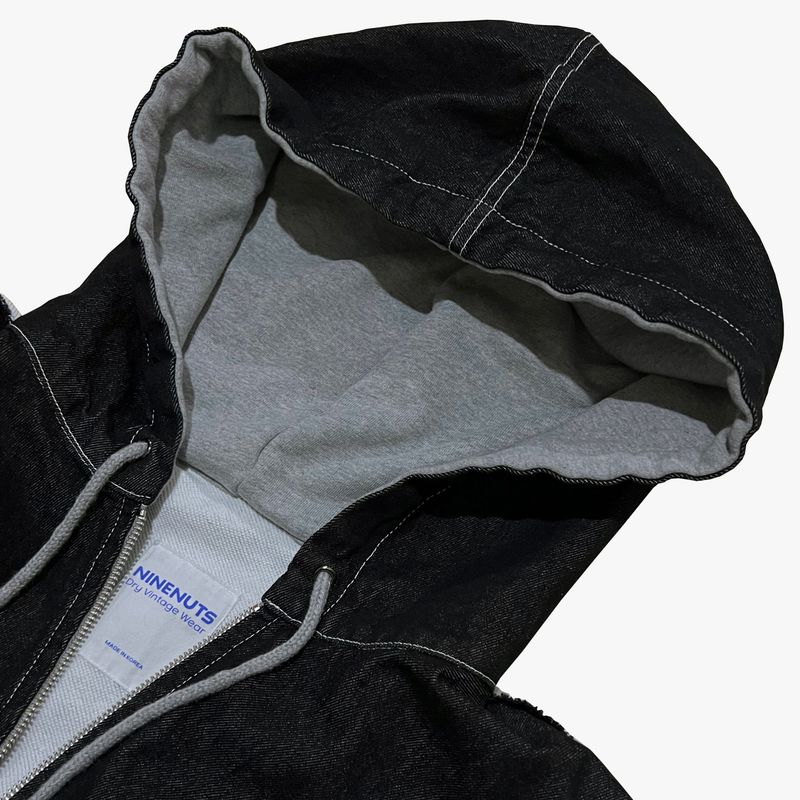 layered deconstructed zip-up hoodie_black