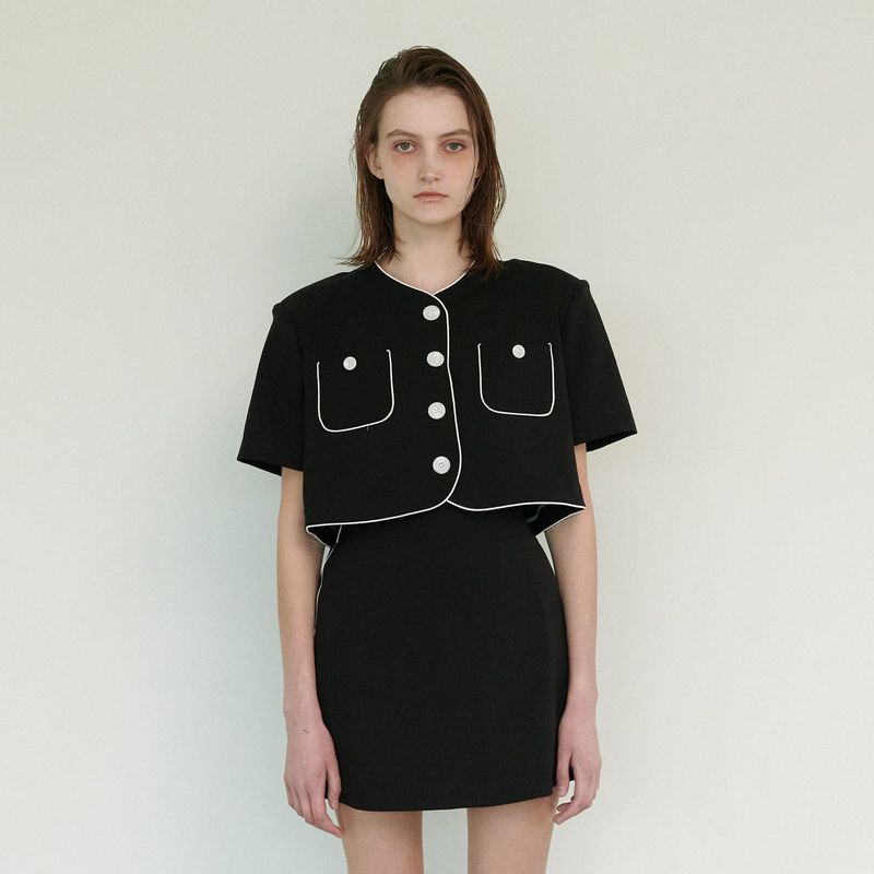 MOIFAIRE(モイフェア)の「 LINE BUTTON JACKET, BLACK(Jackets/Outerwear)」