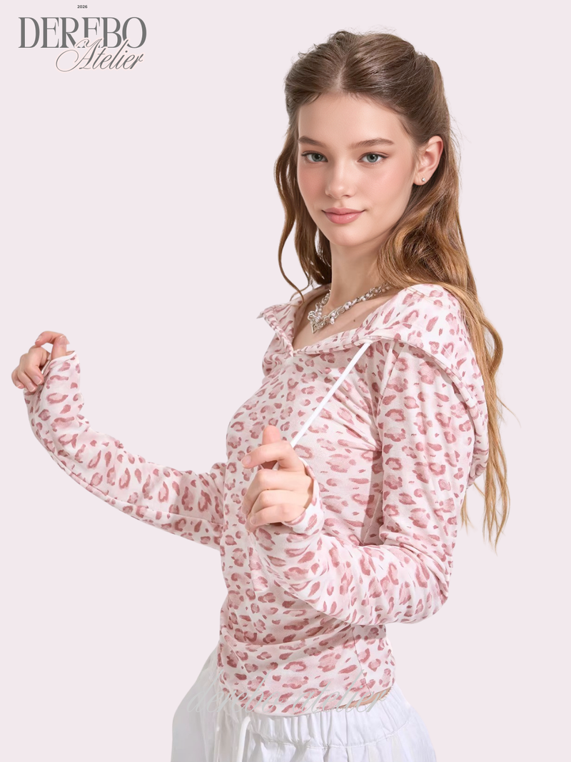 dereborujo（ドレボルゾー）の「Pink Bly Leopard Hoodie Long Sleeve T-Shirt（Tops）」