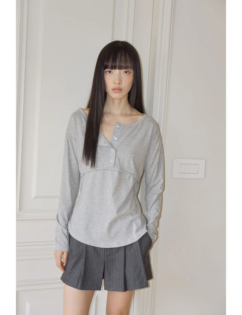 PLACKET RIBBED T-SHIRT(GREY)