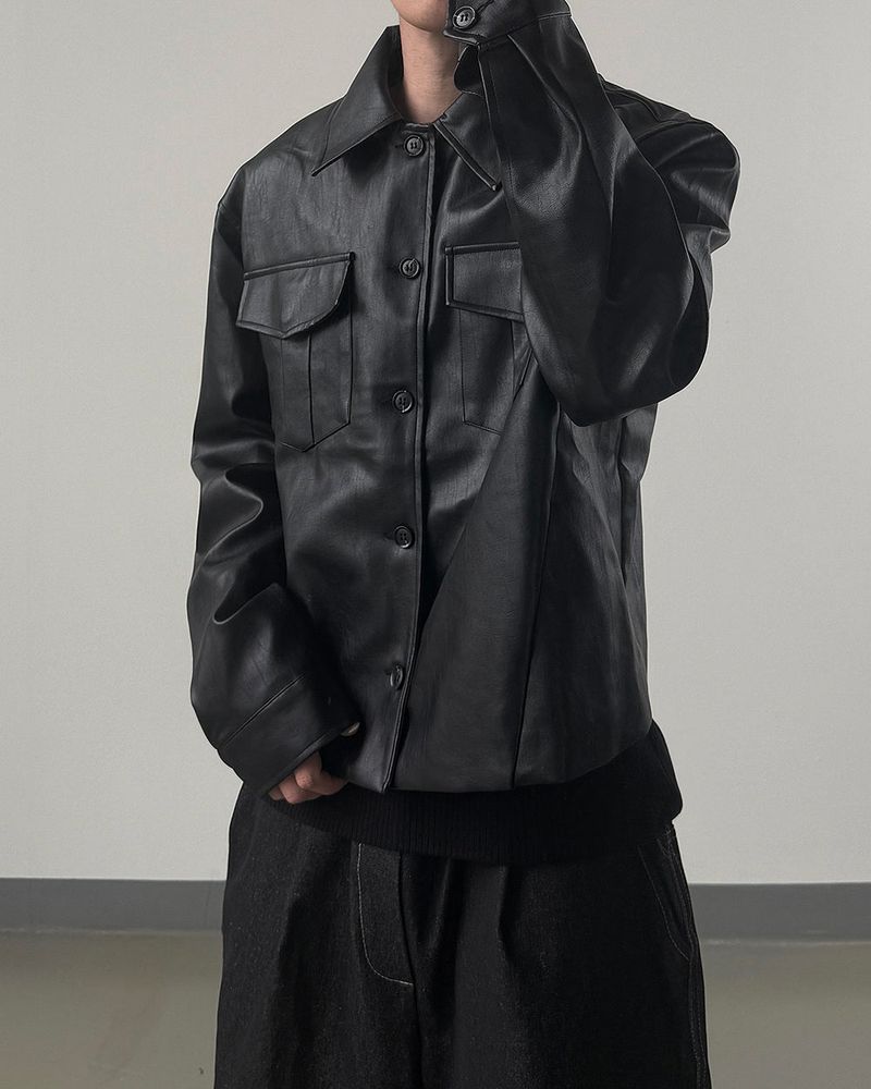 Mark Pocket Short Leather Jacket