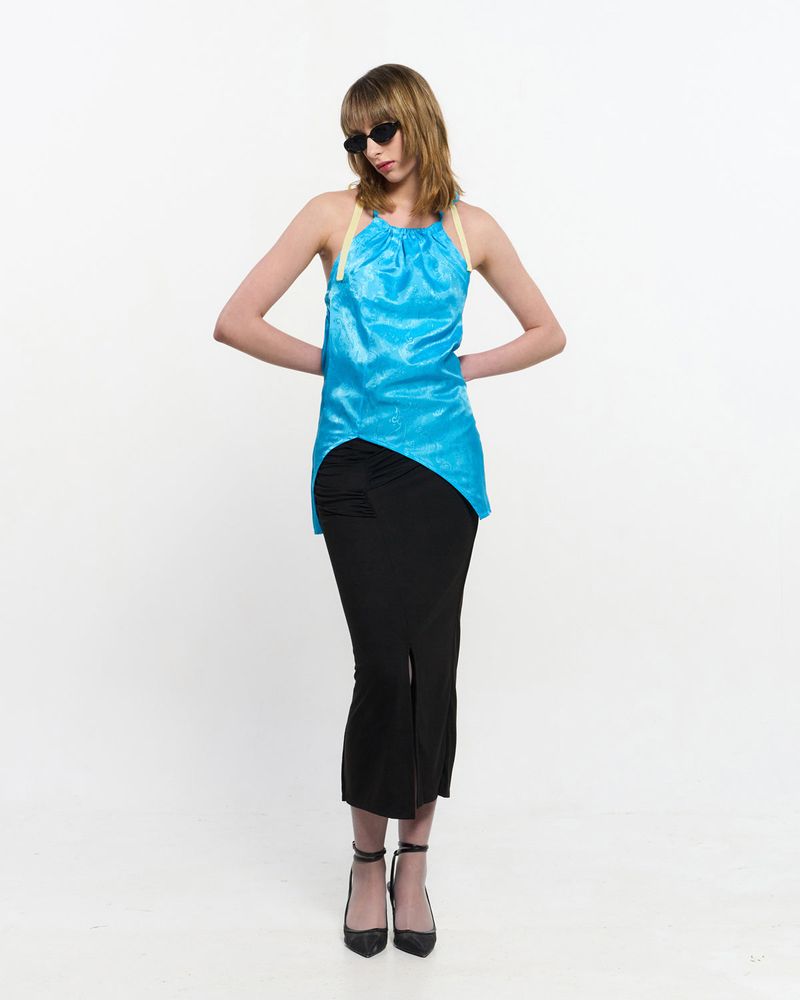 Shirring Layered Slit Skirt _ BLACK