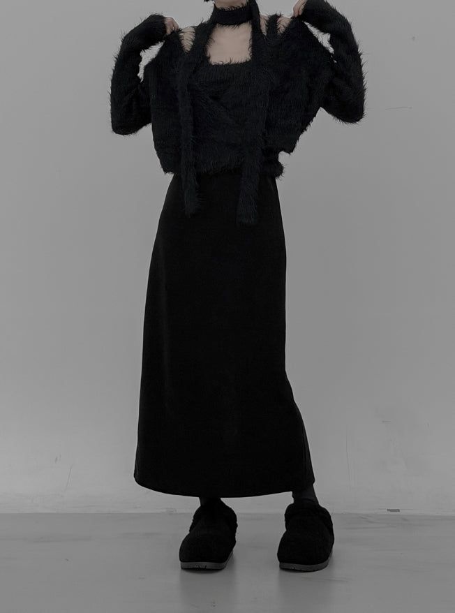 Muffler Set Sleeveless Fur Wrap Cardigan