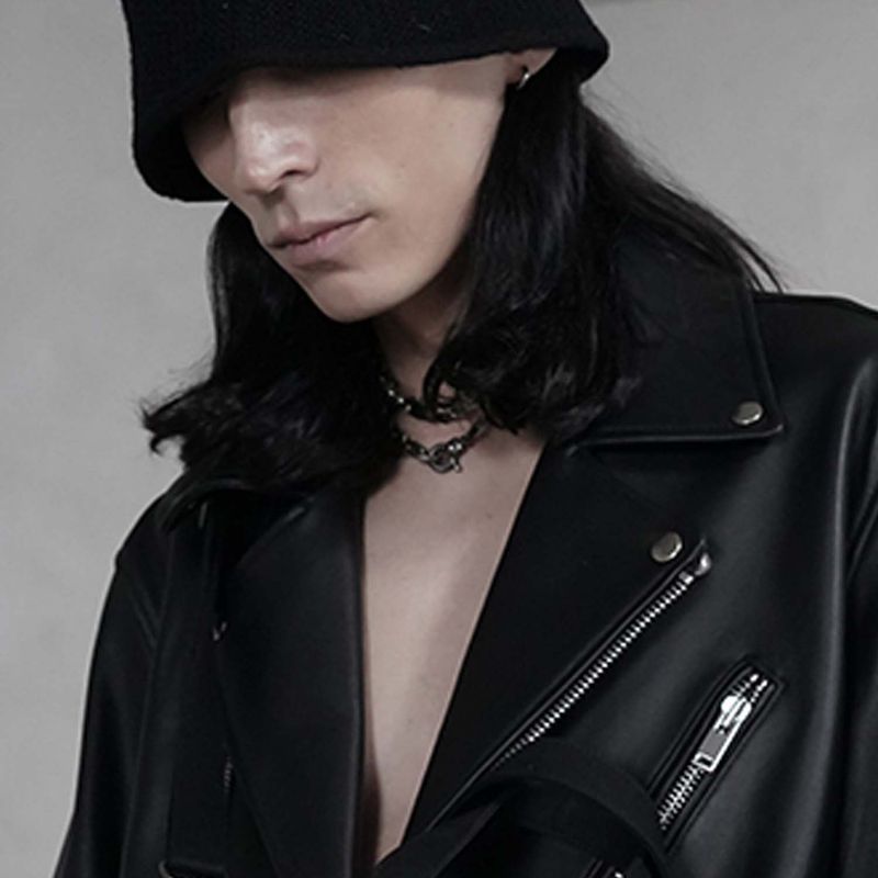 Over size long logo knit bucket hat_cold black