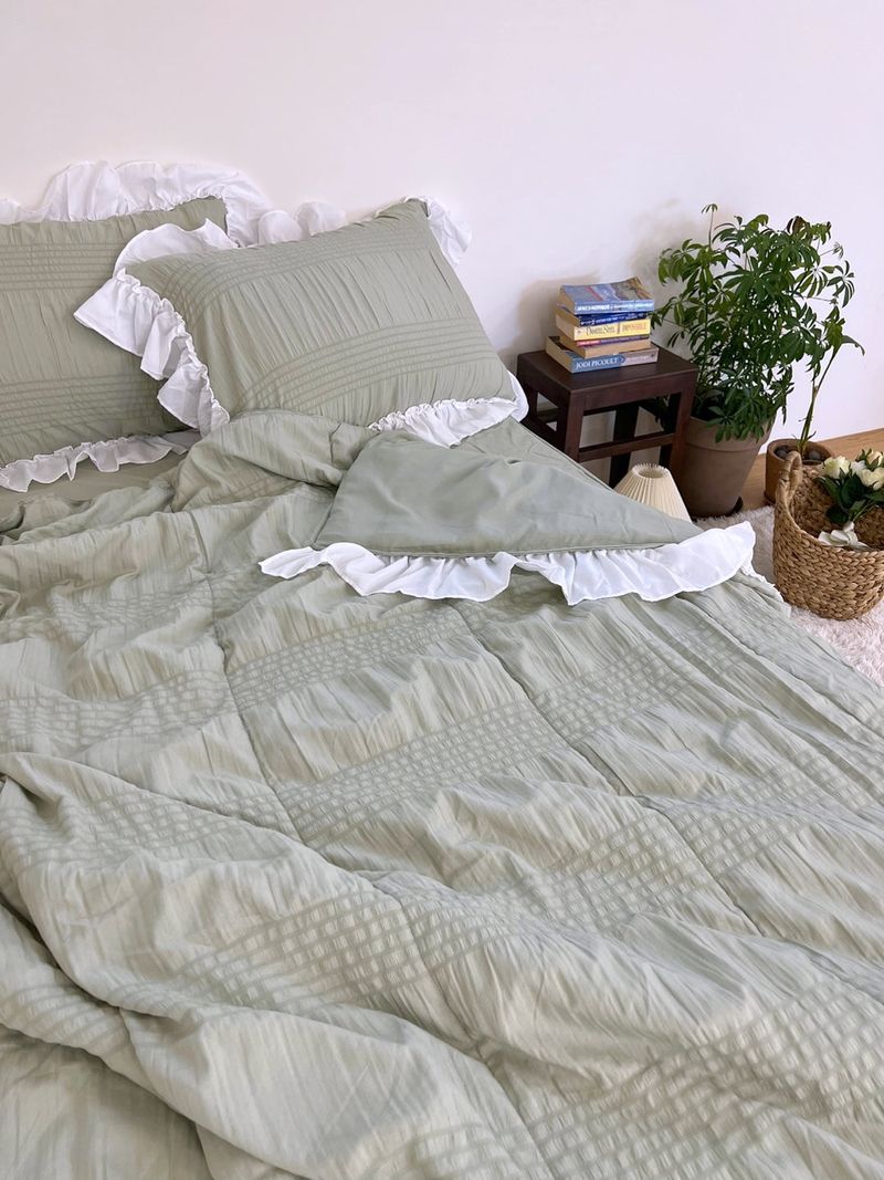 Shirring ruffle light comforter set - Milky Green - SS