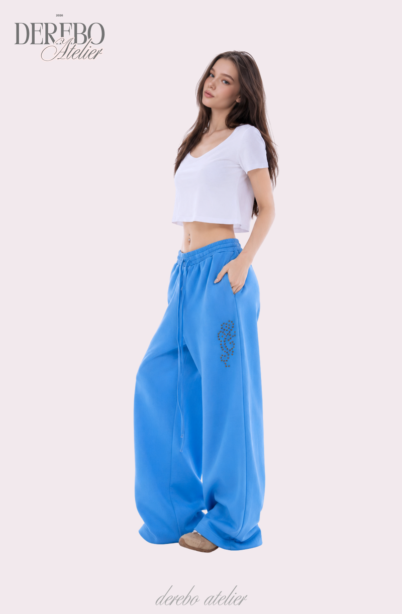 Blue beads banding wide pants