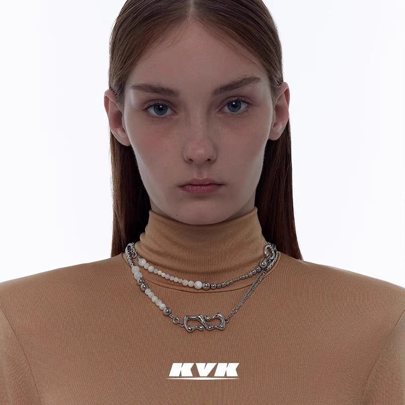 KVK X Potential Natural White Jade Shell Basic Long Necklace