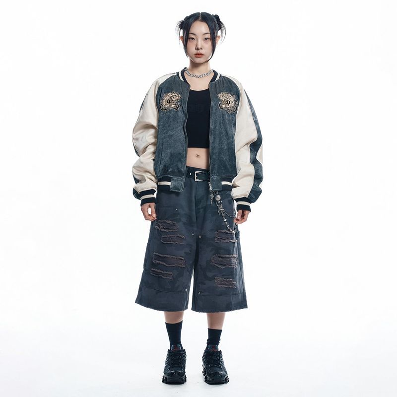 Destroyed Camo Carpenter Bermuda Pants - CHARCOAL