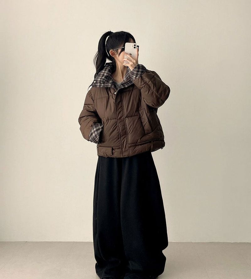 Pomi checkered lining padded jumper