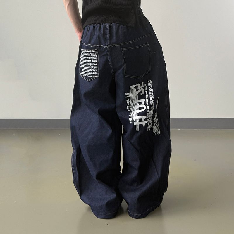 Bin Lettering Raw Wide Denim