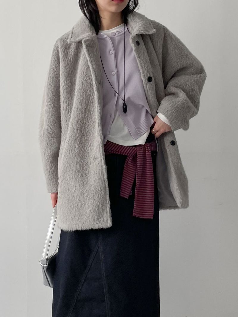 [wool 30%] Hairy Single Overfit Half Coat