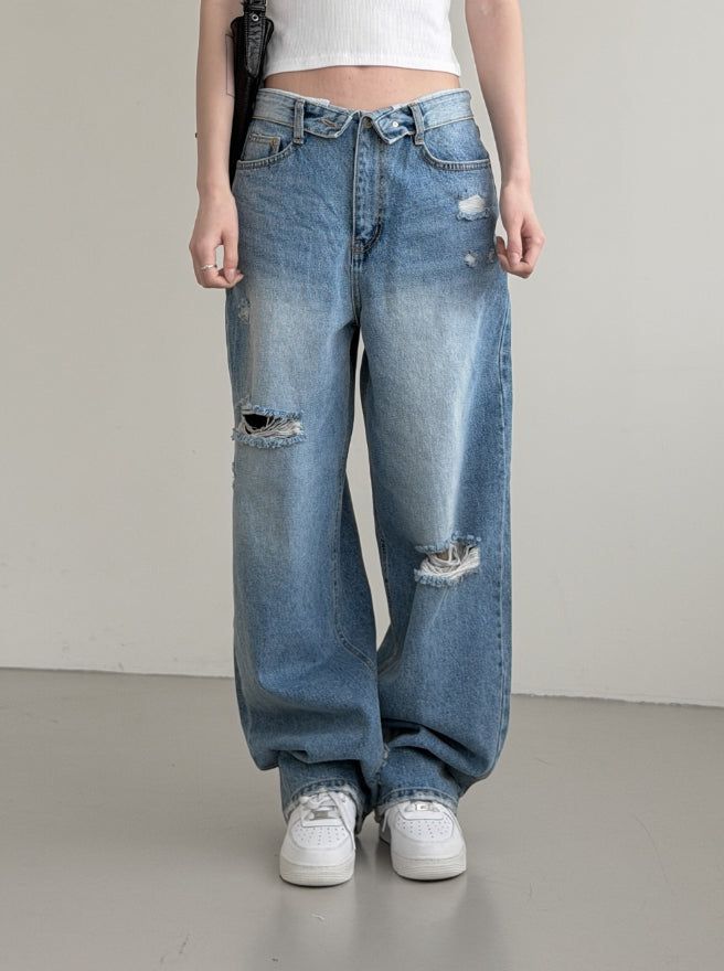 mnem（ムネム）の「Folded Damage Denim Pants（Pants）」