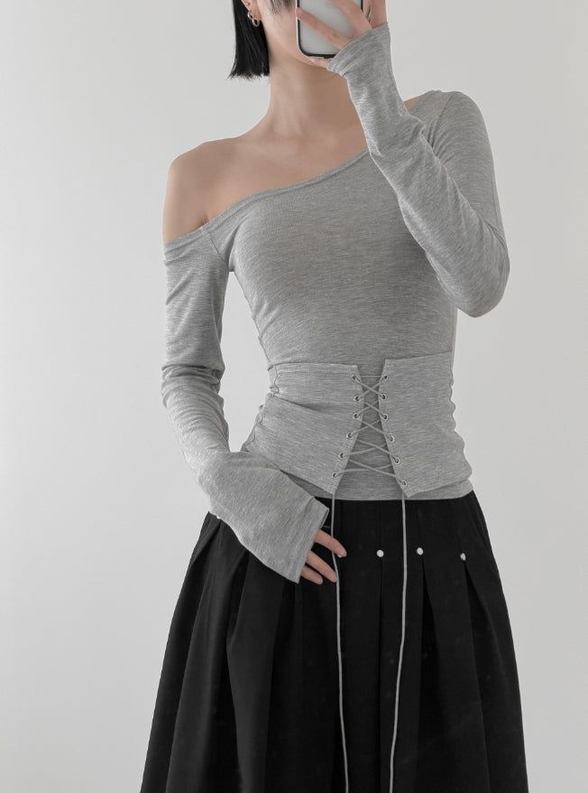 mnem（ムネム）の「Wrap Set Corset One-Off Shoulder Top（Tops）」