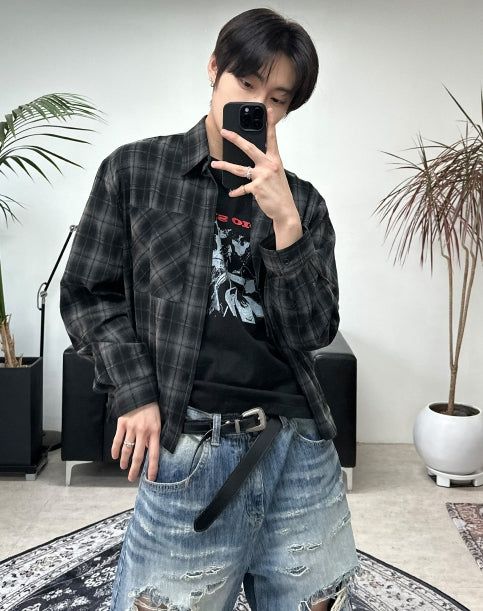 SATIIIZ（サティーズ）の「Minen Pigment Crop Check Shirt（Tops）」