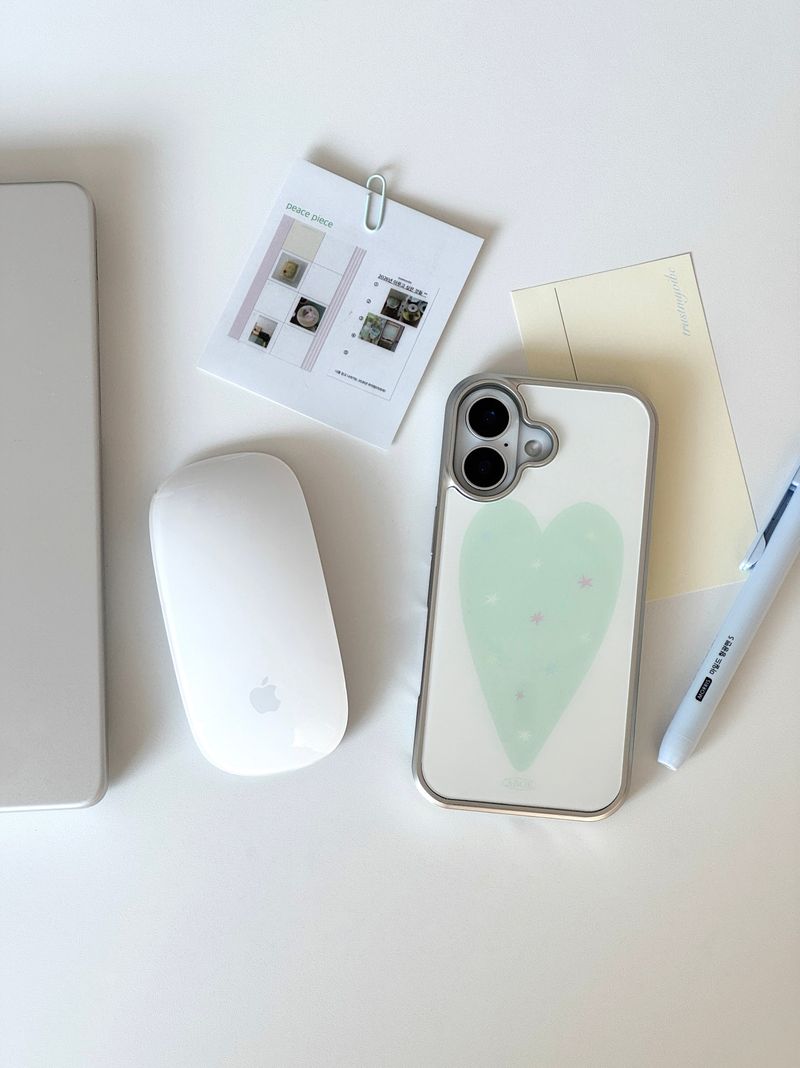 [Magsafe] MINT HEART Silver Glass Bumper Case