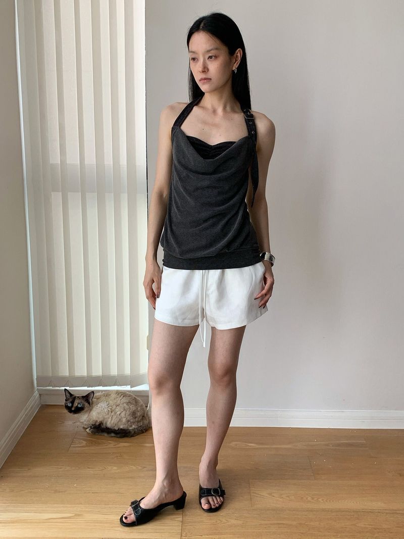 Buckle Halter Strap Sleeveless T-shirt