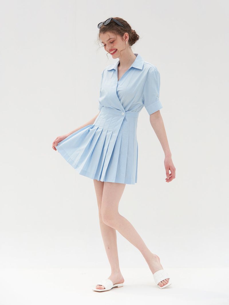 PLEATS DETAIL WRAP ONEPIECE_SKY BLUE
