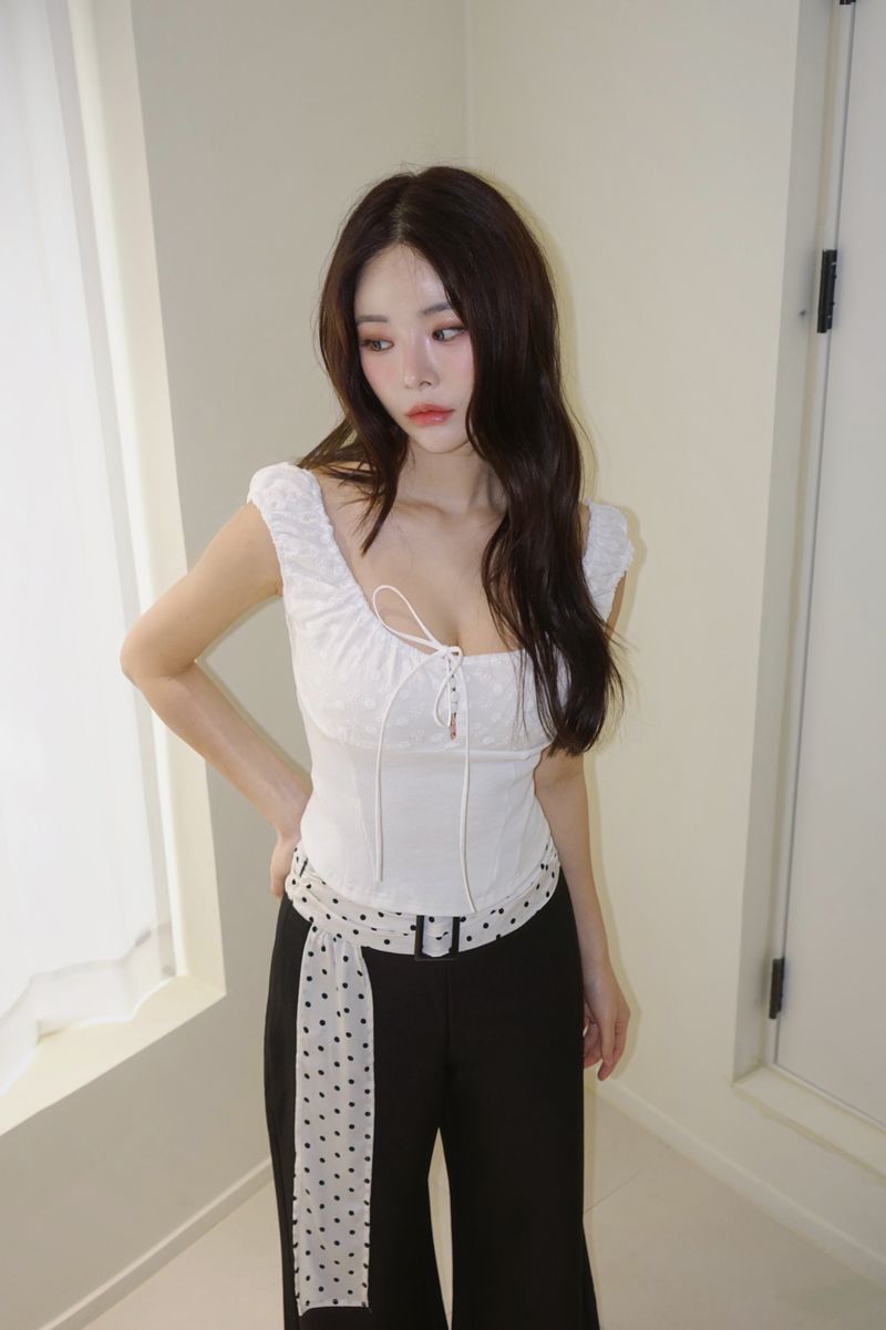 Dot Scarf Belt Long Slacks Pants