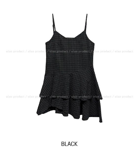 Popo Check Bustier Unbalance One Piece