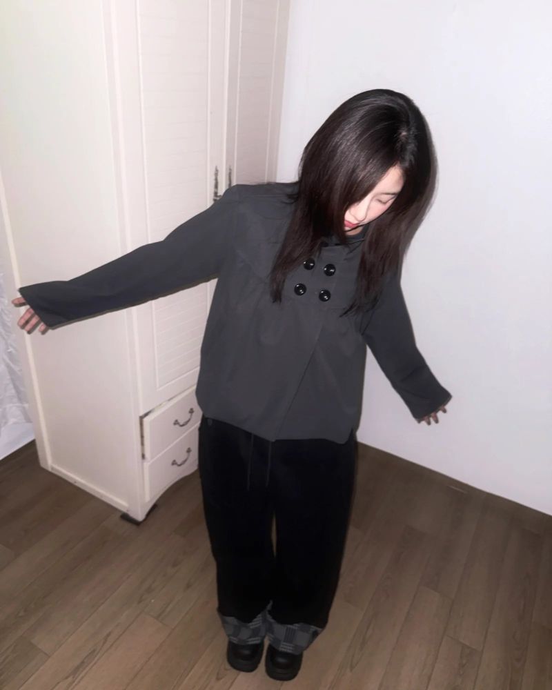 (2color) Check Button Roll-Up Wide Pants
