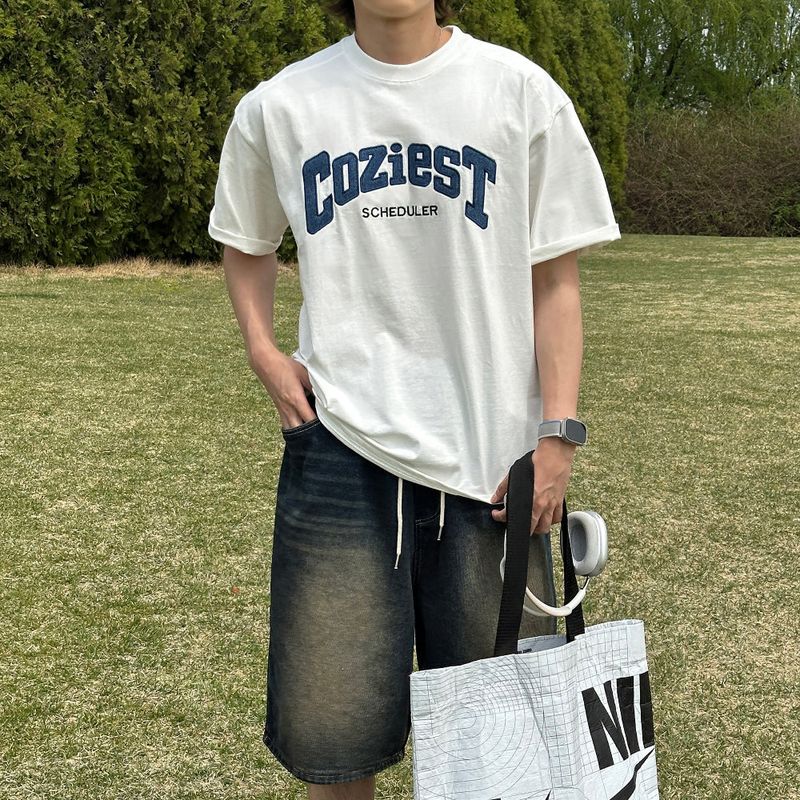 lemenne(ルメンヌ)の「LMN Cozy Denim Embroidery Oversized Fit Short-Sleeved T-Shirt (2 colors)(Tops)」