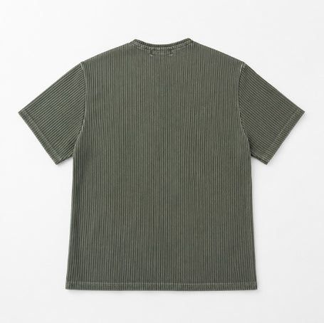Wheat Pigment Rib Muscle Henley Neck Short Sleeve T-shirt