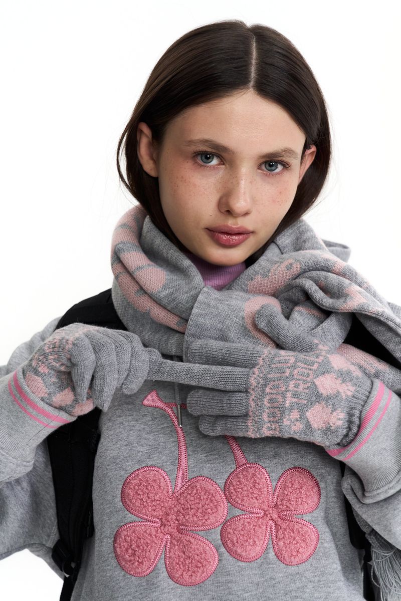 TROLLS JACQUARD KNIT MUFFLER - MELANGE GRAY