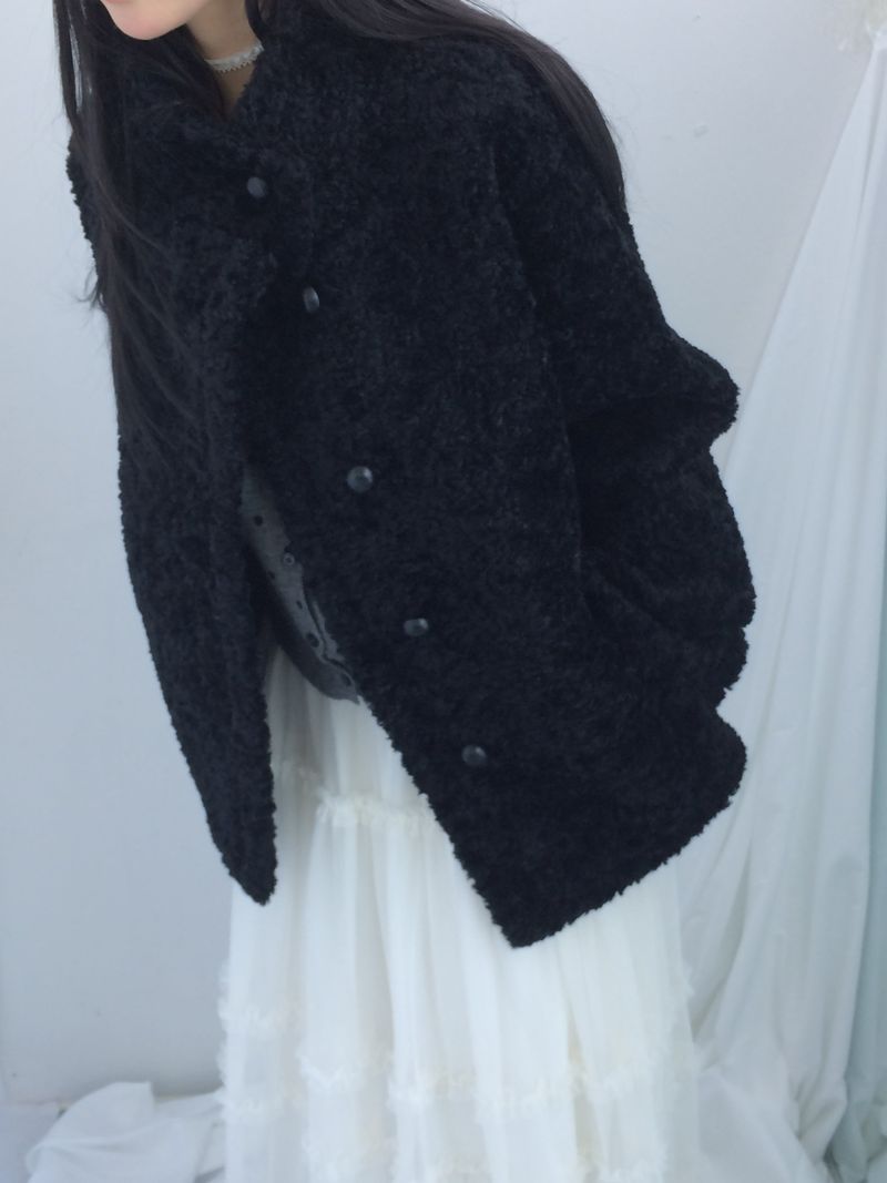 highneck puffy fur jacket
