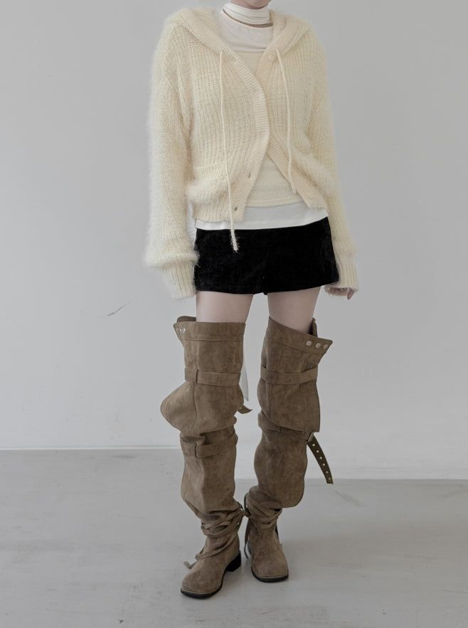 Baron Knit Button Fur Hooded Cardigan
