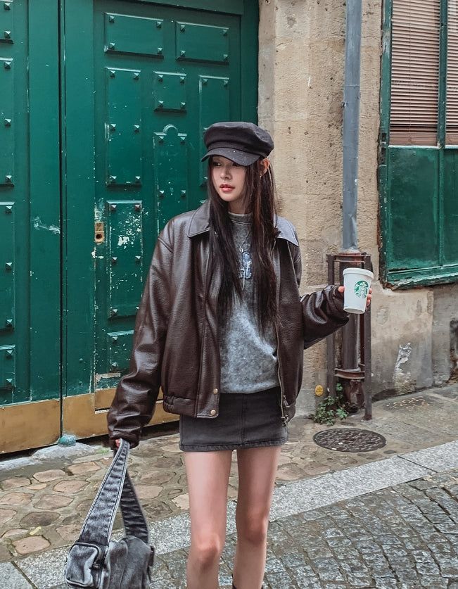 One de lock patch embroidery leather jumper
