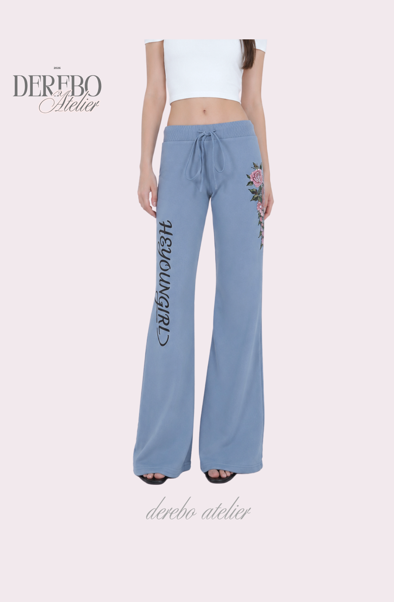Blue Rose Semi-Flare Long Pants