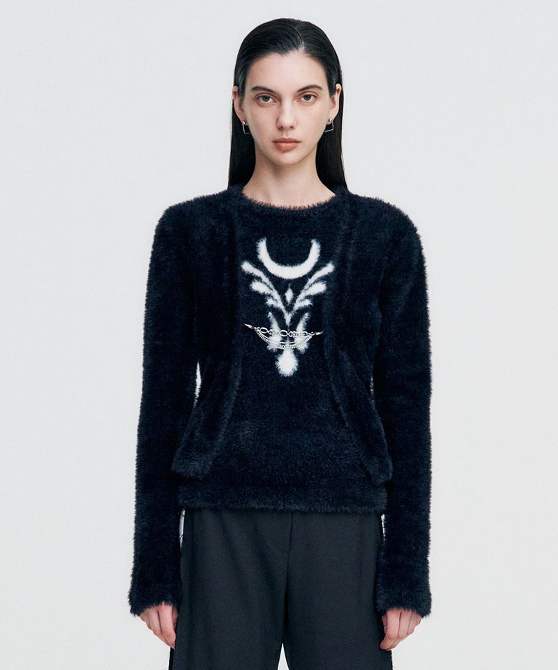Chain Link Furry Cardigan _ BLACK