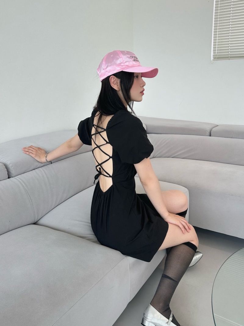 back strap ribbon dress