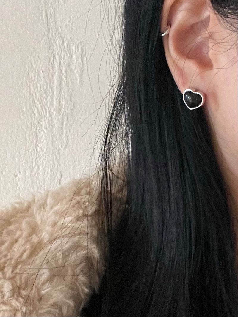 (silver925) black heart earring