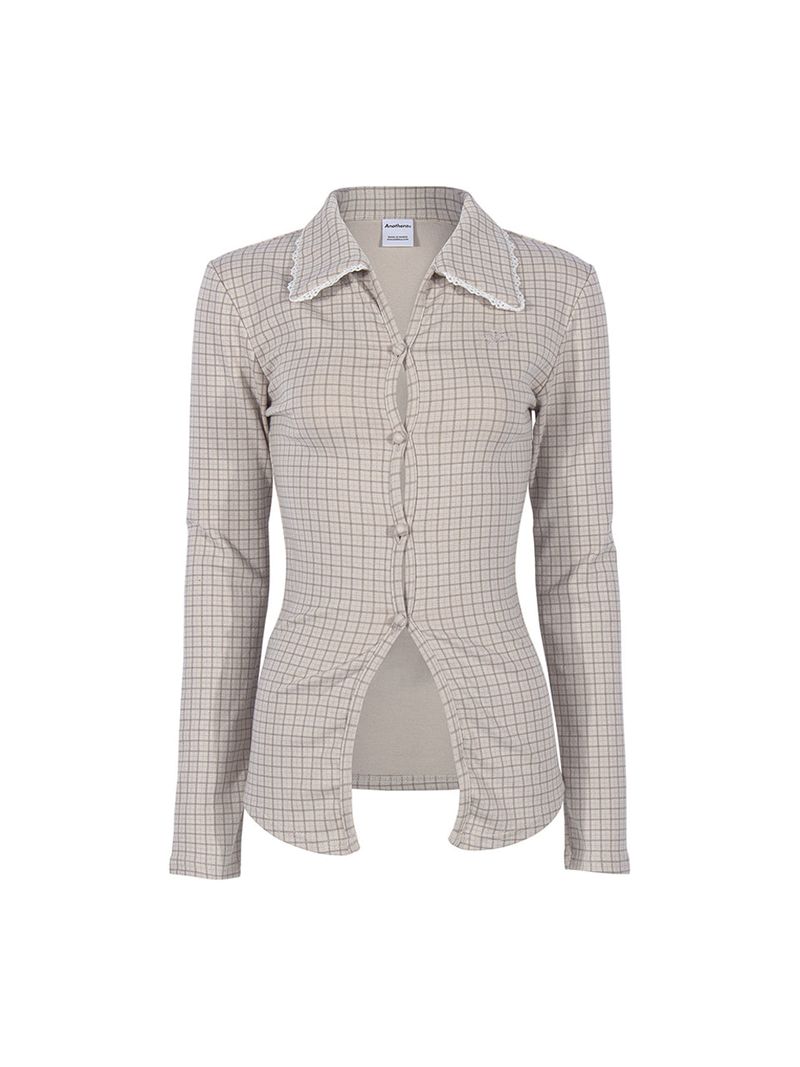 ANOTHERA（アナザーエー）の「CHECK LACE SLIM SHIRT_Gray（Tops）」