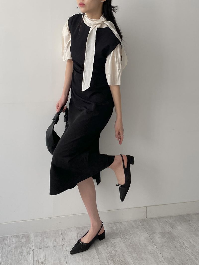 Boat Neck Shirring H-Line Long One Piece