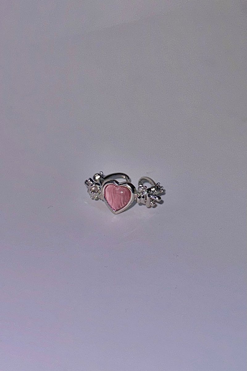 Pink heart angel ring