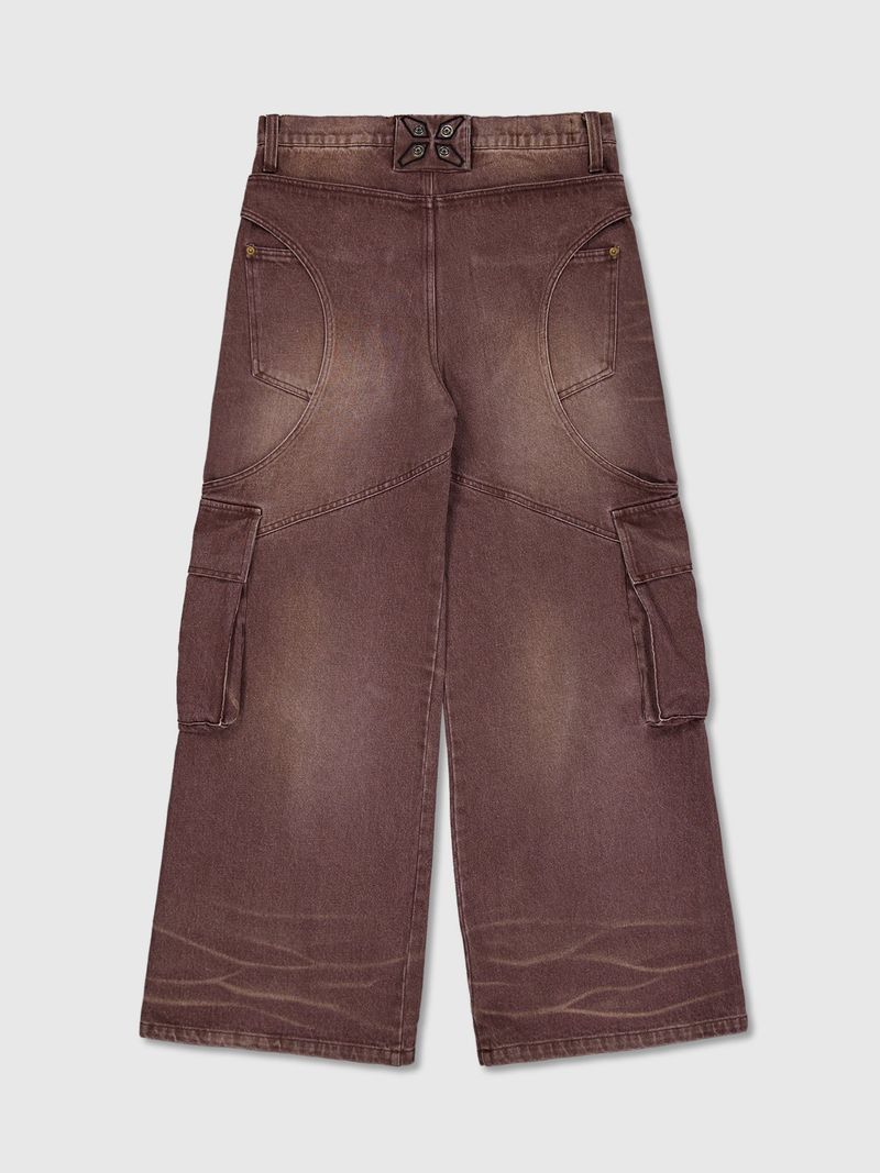 Circle Washing Denim Cargo Pants (Brown)