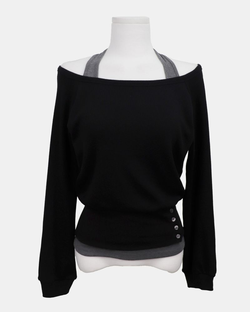 Hamin Halter Waffle Off-Shoulder Sweatshirt Set